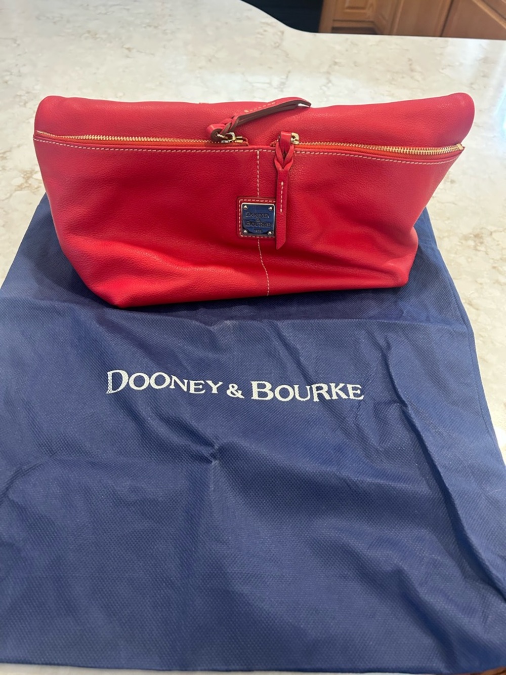 Dooney & Bourke Red Leather Shoulder Hobo with Gold Hardware With Dust Bag EUC - Picture 6 of 11